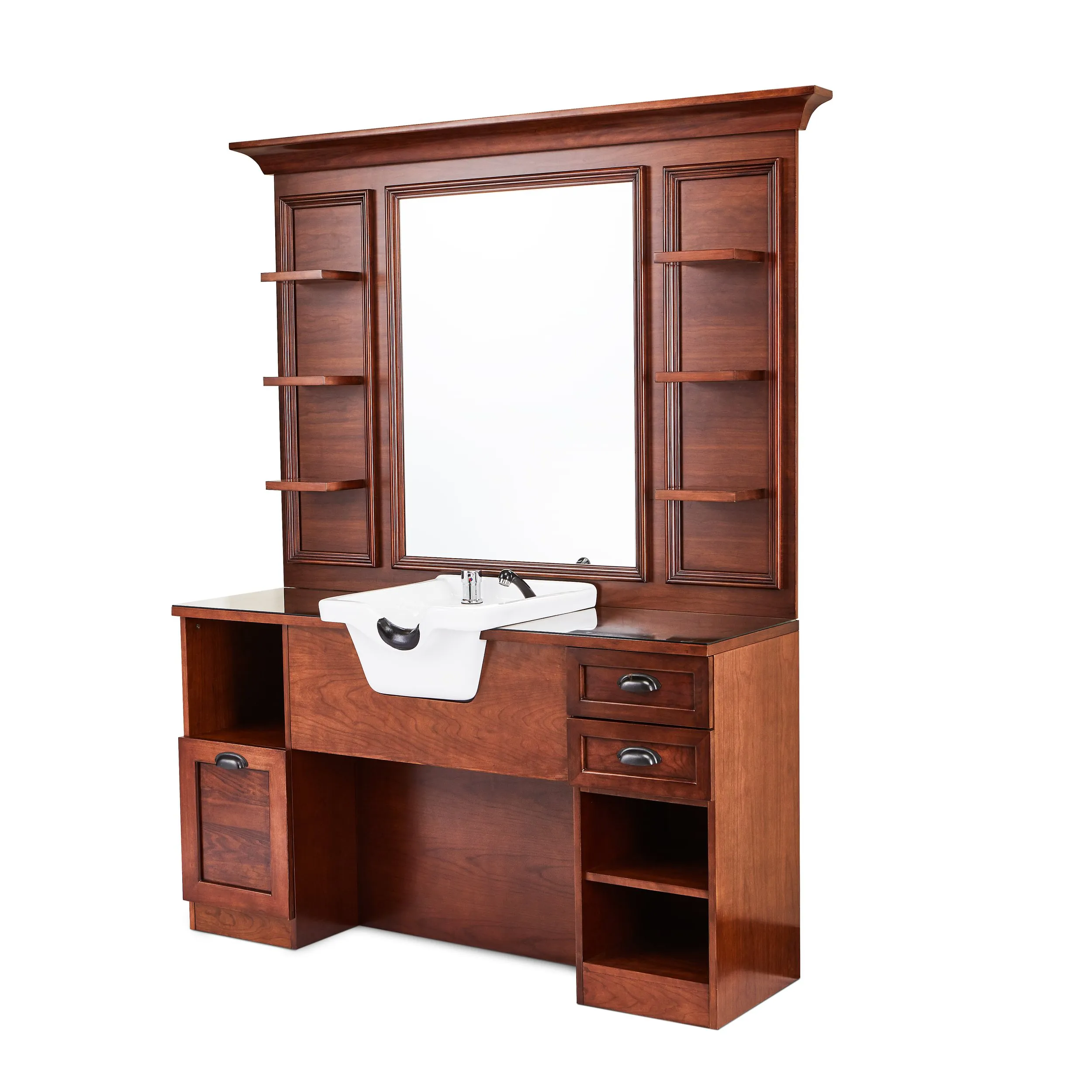 Jules mobile da barbiere in legno massello verniciato con lavabo bianco